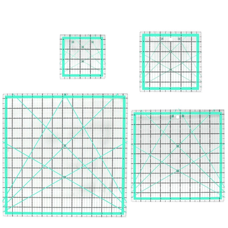 MANUFORE 4pcs Square Quilting Ruler (12.5”/ 9.5”/ 6”/ 4.5”) Sewing Acrylic Ruler Anti-Slip Metric Ruler DIY Quilting Tools with Clear Printed Lines for Precise Cutting - Image 2